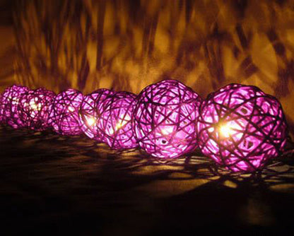 1 Set of 20 LED Cassis Purple 5cm Rattan Cane Ball Battery Powered String Lights Christmas Gift Home Wedding V382-PURPRATTBALLBATT20