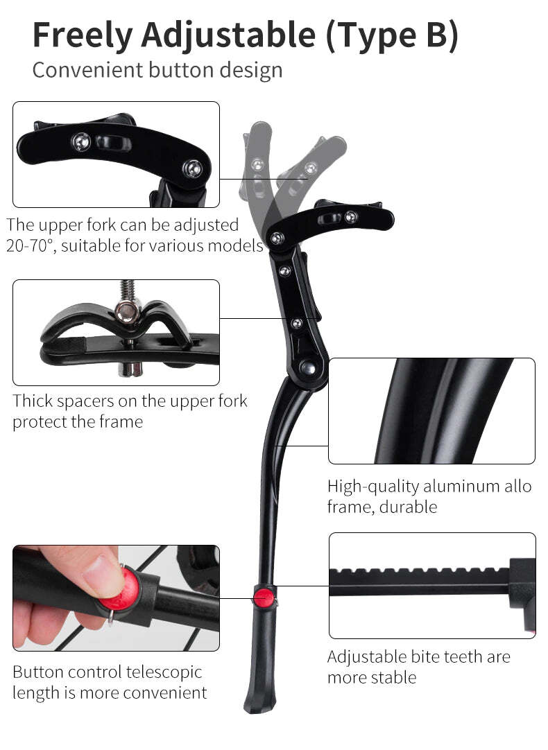 Adjustable Bike Stand One Size Fits All - ROCKBROS Mountain Bike Standard Kick Stand Parking Adjustable 40cm V382-RBKICKSTAND