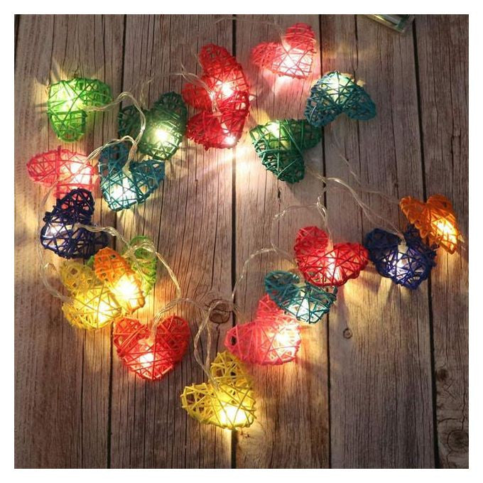 20 Rainbow 3D Hollowed Rattan Heart-Shaped 3M String Fairy Lights, Battery (AA) Indoor & Outdoor Decorations V382-RBWHRTRATTBATT20