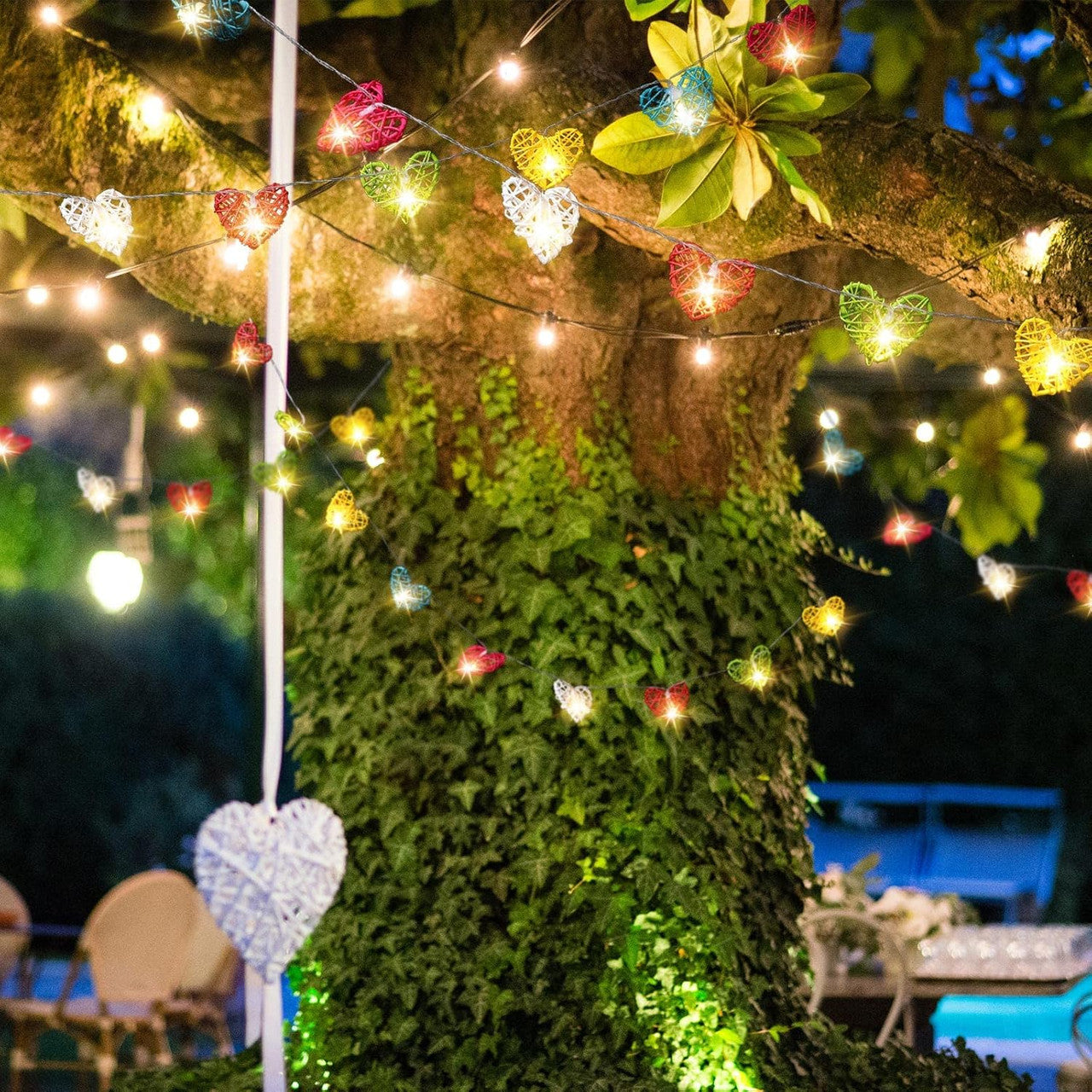 20 Rainbow 3D Hollowed Rattan Heart-Shaped 3M String Fairy Lights, Battery (AA) Indoor & Outdoor Decorations V382-RBWHRTRATTBATT20