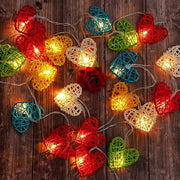 20 Rainbow 3D Hollowed Rattan Heart-Shaped 3M String Fairy Lights, Battery (AA) Indoor & Outdoor Decorations V382-RBWHRTRATTBATT20