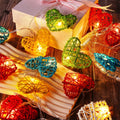 50 Rainbow 3D Hollowed Rattan Heart-Shaped 5M LONG String Fairy Lights, Battery (AA) Indoor & Outdoor V382-RBWHRTRATTBATT50