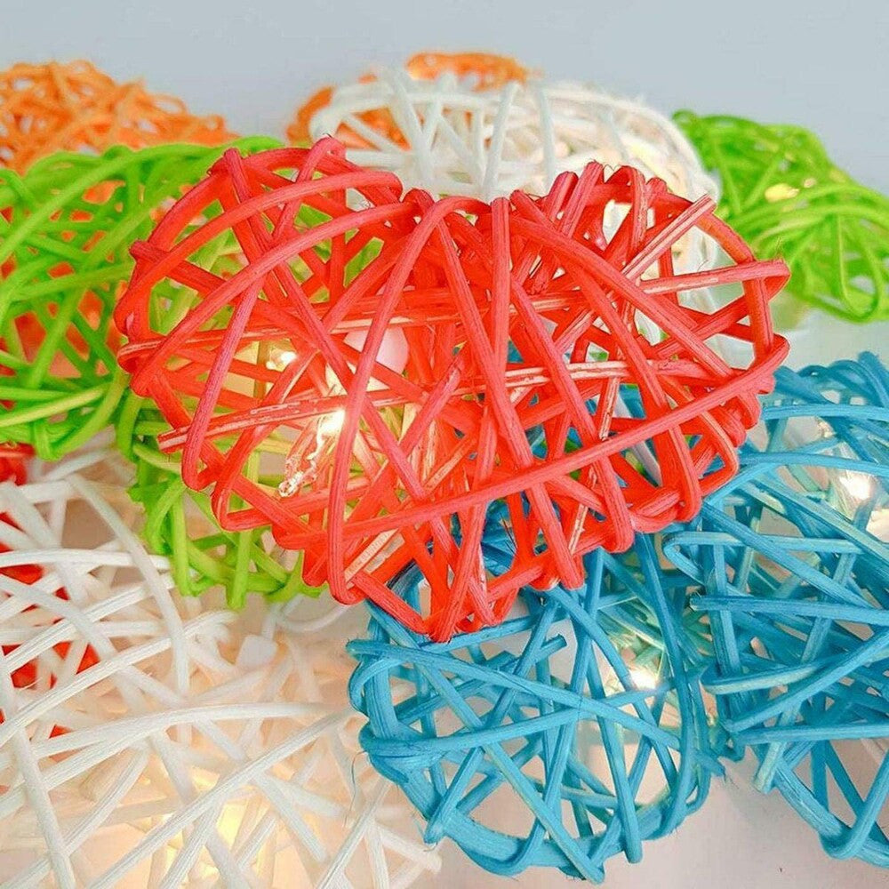 50 Rainbow 3D Hollowed Rattan Heart-Shaped 5M LONG String Fairy Lights, Battery (AA) Indoor & Outdoor V382-RBWHRTRATTBATT50