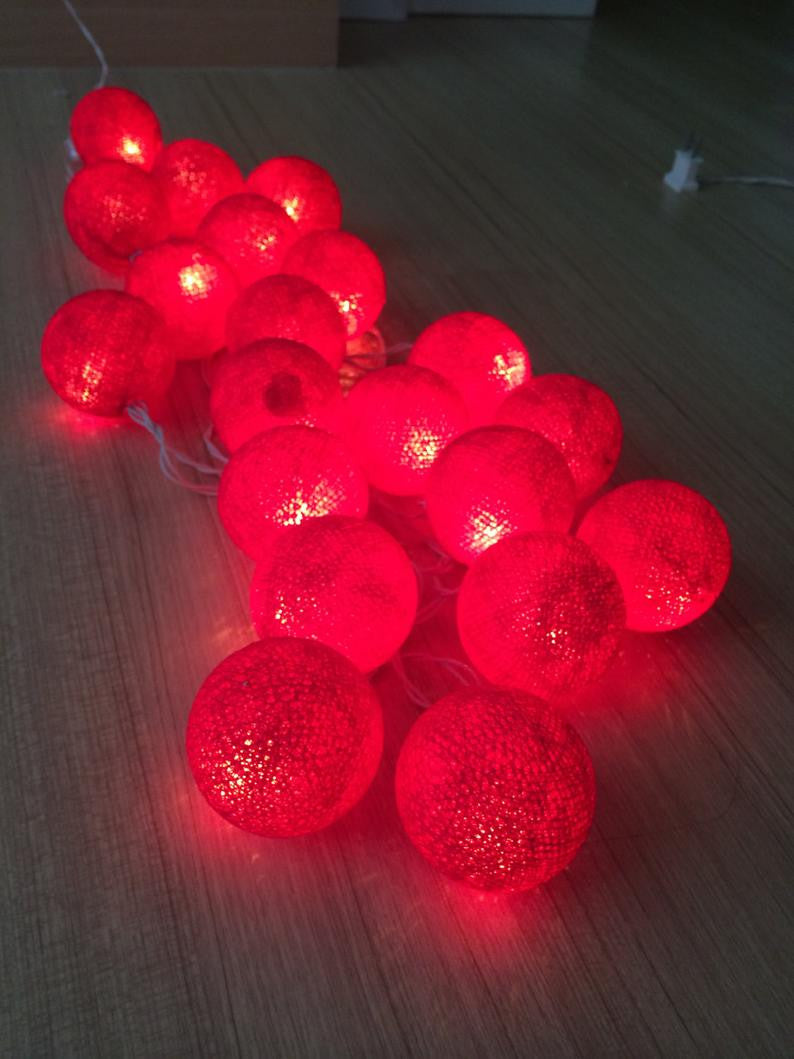 1 Set of 20 LED Red 5cm Cotton Ball Battery Powered String Lights Christmas Gift Home Wedding Party Bedroom V382-REDBALLBATT20