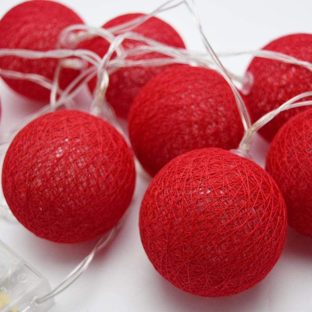 1 Set of 20 LED Red 5cm Cotton Ball Battery Powered String Lights Christmas Gift Home Wedding Party Bedroom V382-REDBALLBATT20