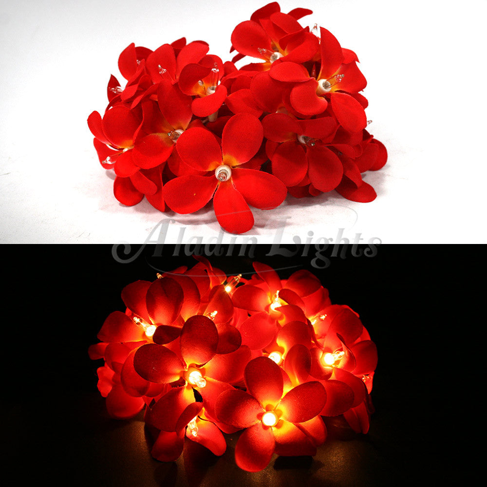 1 Set of 20 LED Deep Red Frangipani Flower Battery String Lights Christmas Gift Home Wedding Party Decoration V382-REDFRANGIBATT20