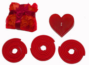 Red Heart Candle Spa Giftset - Red Heart candle, 3 Incense Coils, Pot Porri Satchet in Gift Box V382-REDHRTCOILPORRISET