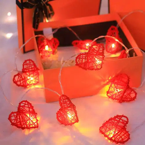 20 Red 3D Hollowed Rattan Heart-Shaped 3M String Fairy Lights, Battery (AA) Indoor & Outdoor Decorations V382-REDHRTRATTBATT20