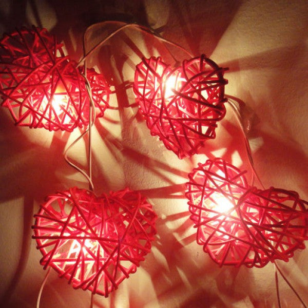 20 Red 3D Hollowed Rattan Heart-Shaped 3M String Fairy Lights, Battery (AA) Indoor & Outdoor Decorations V382-REDHRTRATTBATT20