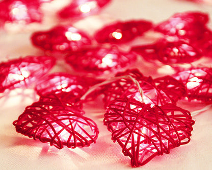 20 Red 3D Hollowed Rattan Heart-Shaped 3M String Fairy Lights, Battery (AA) Indoor & Outdoor Decorations V382-REDHRTRATTBATT20