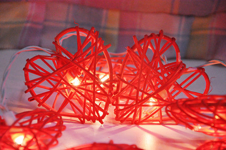 20 Red 3D Hollowed Rattan Heart-Shaped 3M String Fairy Lights, Battery (AA) Indoor & Outdoor Decorations V382-REDHRTRATTBATT20