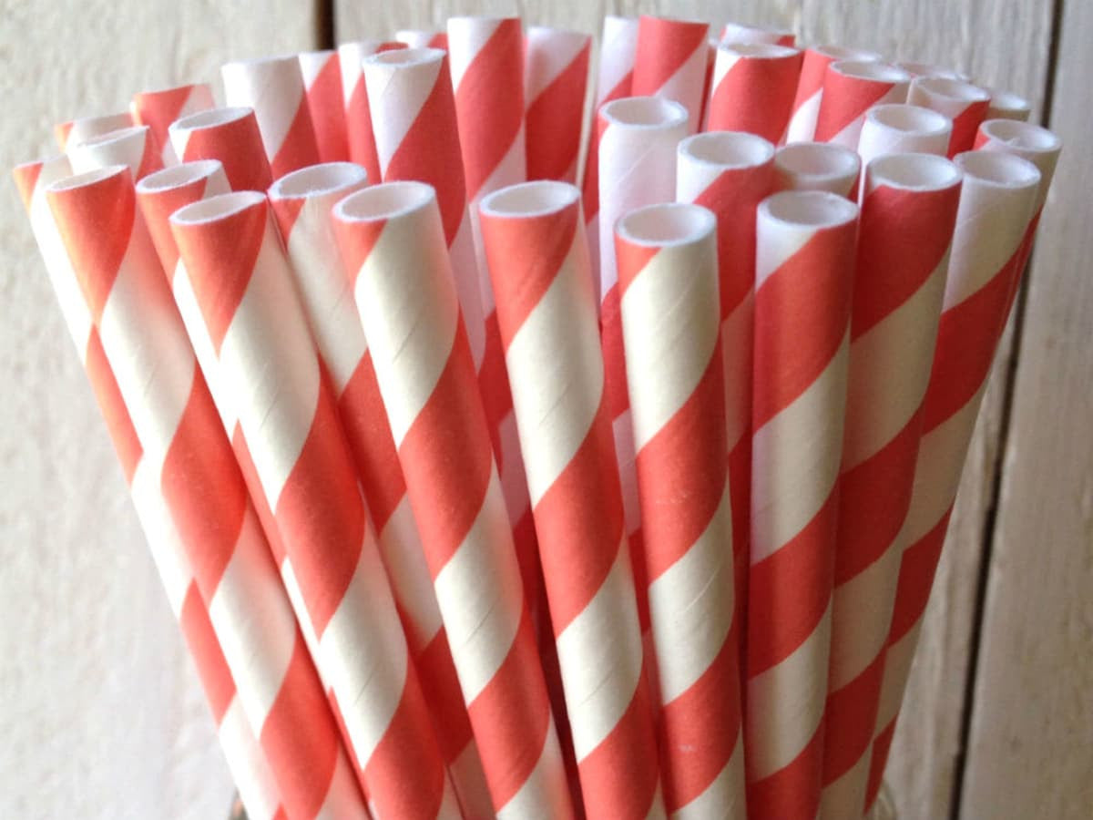 50 Pack Red White Drinking Straws Biodegradable Eco Paper Birthday Party Event Bistro Bar Cafe Take Away V382-REDSTRAW50