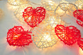 20 Red and White 3D Hollowed Rattan Heart-Shaped 3M String Fairy Lights, Battery (AA) Indoor & Outdoor V382-REDWHHRTRATTBATT20