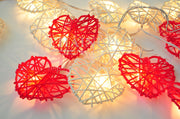 20 Red and White 3D Hollowed Rattan Heart-Shaped 3M String Fairy Lights, Battery (AA) Indoor & Outdoor V382-REDWHHRTRATTBATT20