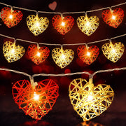 20 Red and White 3D Hollowed Rattan Heart-Shaped 3M String Fairy Lights, Battery (AA) Indoor & Outdoor V382-REDWHHRTRATTBATT20