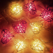 20 Red and White 3D Hollowed Rattan Heart-Shaped 3M String Fairy Lights, Battery (AA) Indoor & Outdoor V382-REDWHHRTRATTBATT20