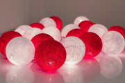 1 Set of 20 LED Red White 5cm Cotton Ball Battery String Lights Christmas Gift Home Wedding Party Bedroom V382-REDWHITEBALLBATT20