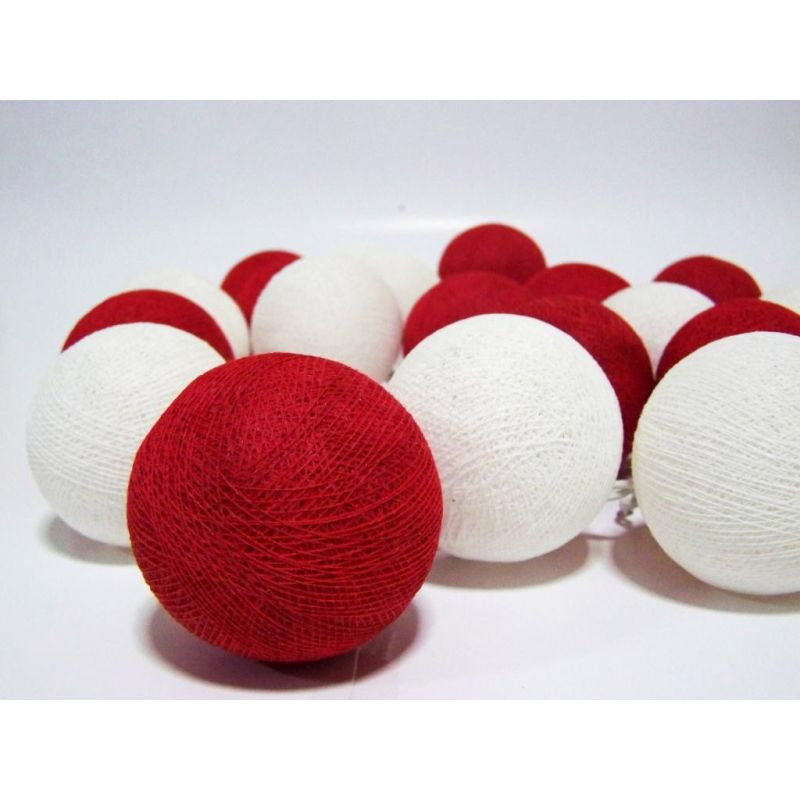 1 Set of 20 LED Red White 5cm Cotton Ball Battery String Lights Christmas Gift Home Wedding Party Bedroom V382-REDWHITEBALLBATT20