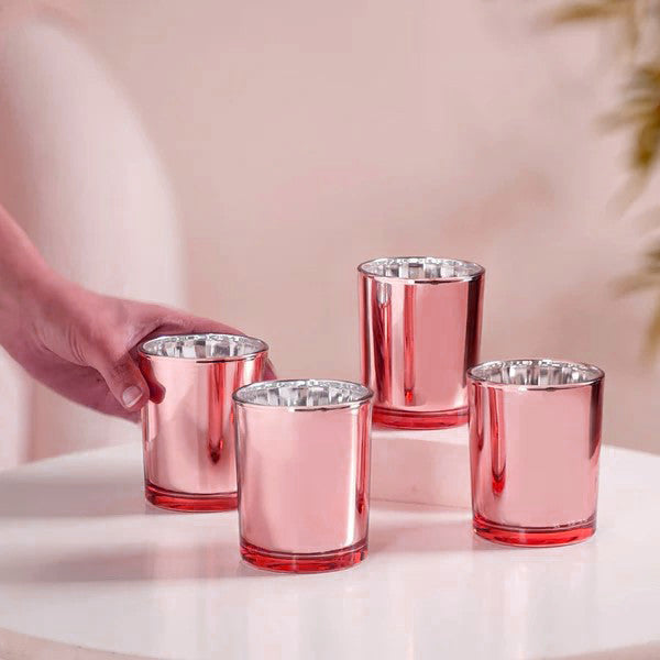 10 Pack Rose Gold Pink Votive Tealight Candle Holders Valentines Day Mercury Wedding Decor Glass Candlestick V382-ROSEGOLD10