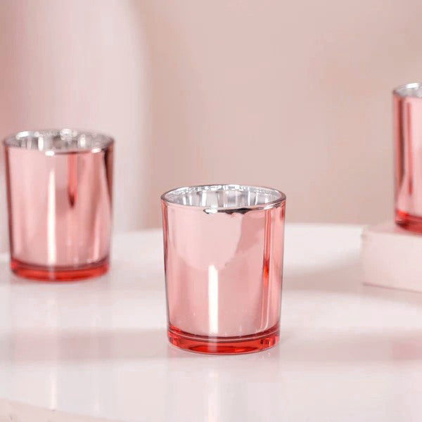 20 Pack Rose Gold Pink Votive Tealight Candle Holders Valentines Day Mercury Wedding Decor Glass Candlestick V382-ROSEGOLD20