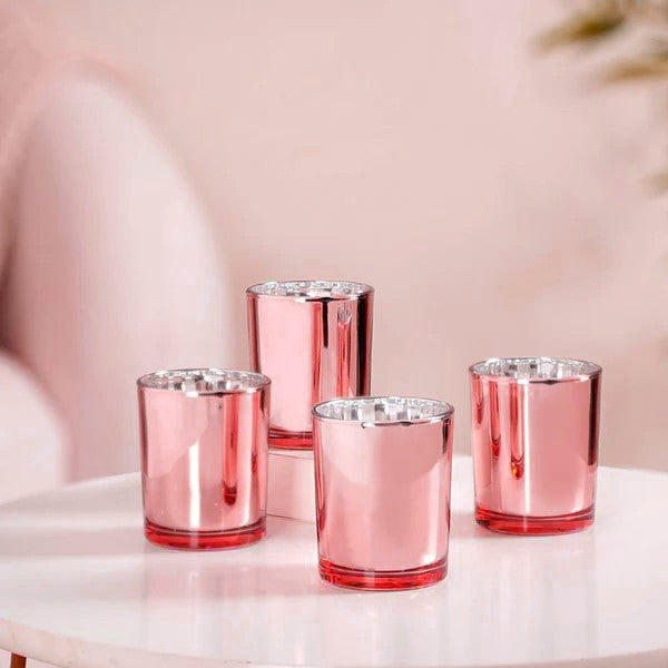 40 Pack Rose Gold Pink Votive Tealight Candle Holders Valentines Day Mercury Wedding Decor Glass Candlestick V382-ROSEGOLD40