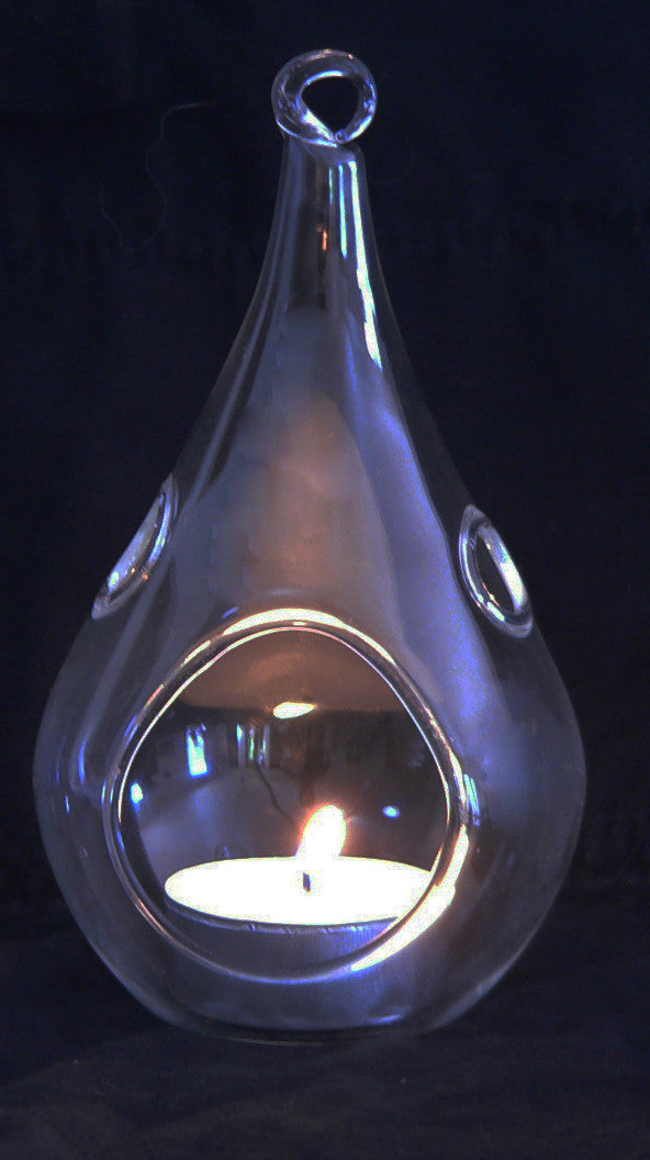 10 Pack of Hanging Clear Glass Tealight Candle Holder Tear Drop Pear Hour Glass Shape - 20cm High Terrarium V382-TRDRPLGEX10