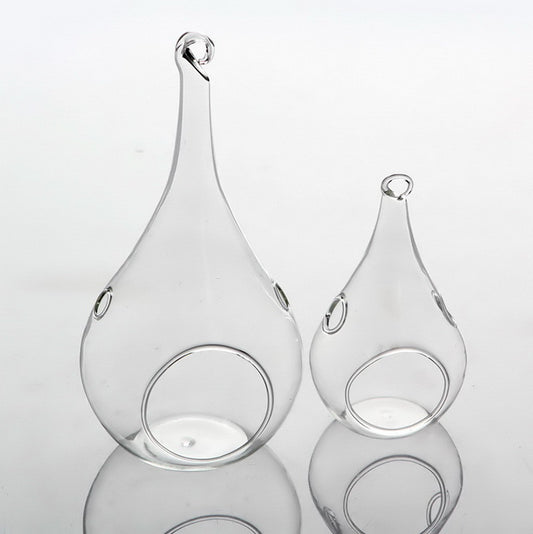10 Pack of Hanging Clear Glass Tealight Candle Holder Tear Drop Pear Shape - 12cm High - Terrarium Plant Mini V382-TRDRPSMLX10