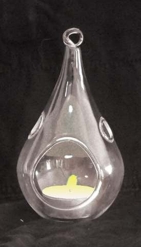 10 Pack of Hanging Clear Glass Tealight Candle Holder Tear Drop Pear Shape - 12cm High - Terrarium Plant Mini V382-TRDRPSMLX10