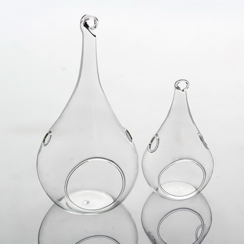 4 Pack of Hanging Clear Glass Tealight Candle Holder Tear Drop Pear Shape - 12cm High - Terrarium Plant Mini V382-TRDRPSMLX4