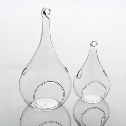 50 Wholesale Pack of Hanging Clear Glass Tealight Candle Holder Tear Drop Pear Shape - 12cm High - Terrarium V382-TRDRPSMLX50