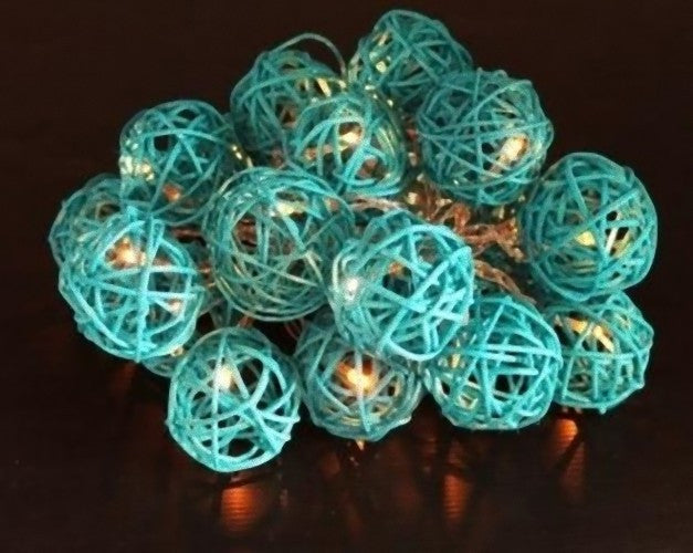 1 Set of 20 LED Turquoise 5cm Rattan Cane Ball Battery Powered String Lights Christmas Gift Home Wedding V382-TURQRATTBALLBATT20