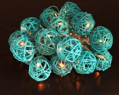 1 Set of 20 LED Turquoise 5cm Rattan Cane Ball Battery Powered String Lights Christmas Gift Home Wedding V382-TURQRATTBALLBATT20