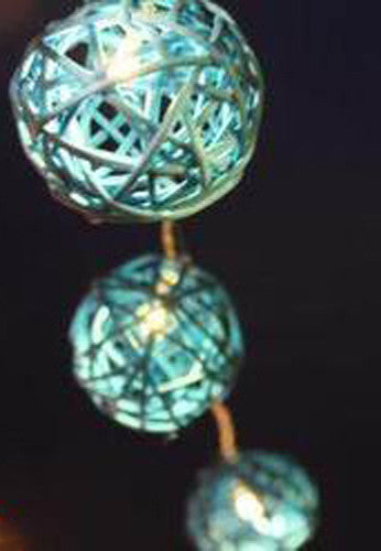 1 Set of 20 LED Turquoise 5cm Rattan Cane Ball Battery Powered String Lights Christmas Gift Home Wedding V382-TURQRATTBALLBATT20