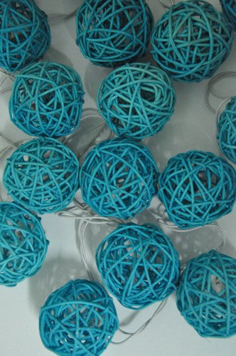 1 Set of 20 LED Turquoise 5cm Rattan Cane Ball Battery Powered String Lights Christmas Gift Home Wedding V382-TURQRATTBALLBATT20