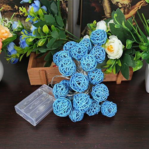 1 Set of Turquoise Blue 5cm Rattan Cane 50 Ball Battery Powered LONG 5m String Lights Christmas Gift Home V382-TURQRATTBALLBATT50
