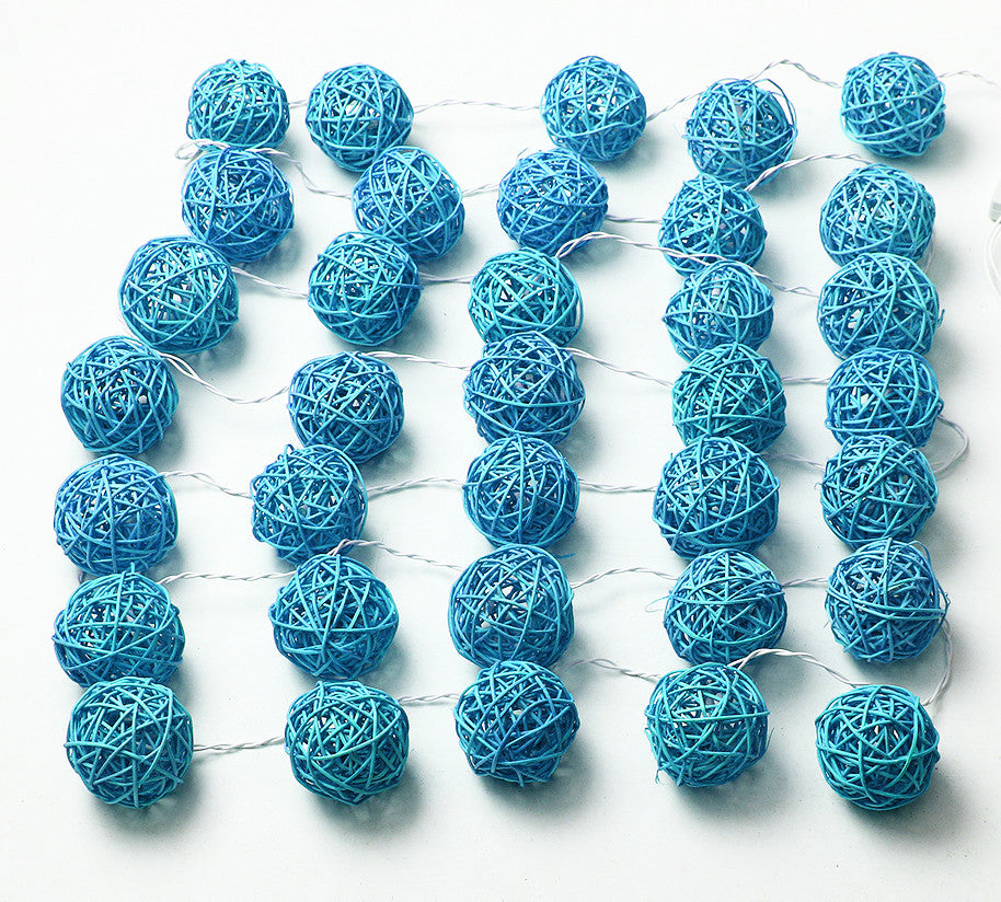 1 Set of Turquoise Blue 5cm Rattan Cane 50 Ball Battery Powered LONG 5m String Lights Christmas Gift Home V382-TURQRATTBALLBATT50