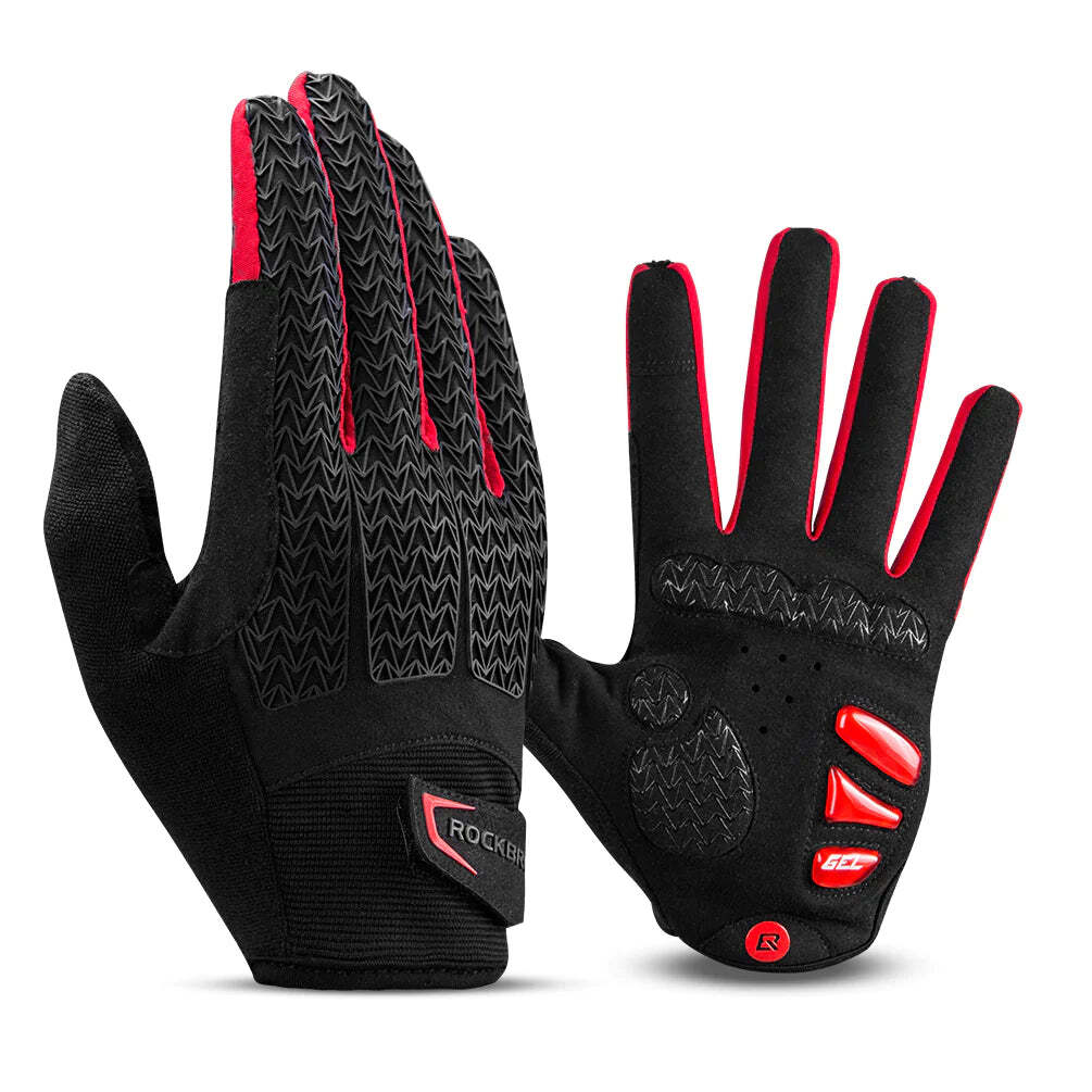 Full Finger MTB Gloves Large Size for Mountain Road Bike Breathable Red Rockbros Unisex Device Friendly V382-UNIREDGLOVERBL