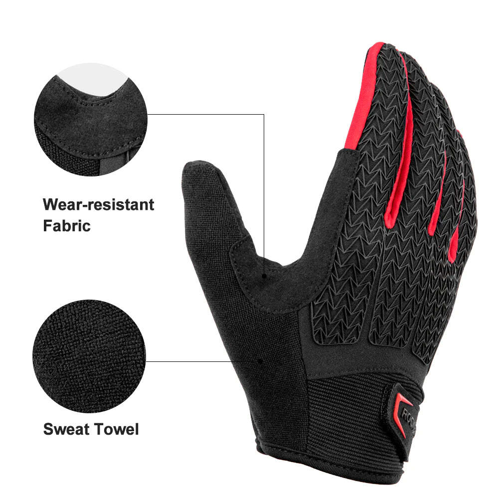 Full Finger MTB Gloves Large Size for Mountain Road Bike Breathable Red Rockbros Unisex Device Friendly V382-UNIREDGLOVERBL