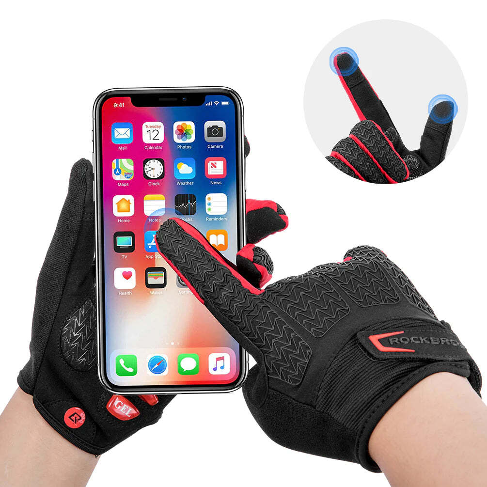 Full Finger MTB Gloves Large Size for Mountain Road Bike Breathable Red Rockbros Unisex Device Friendly V382-UNIREDGLOVERBL