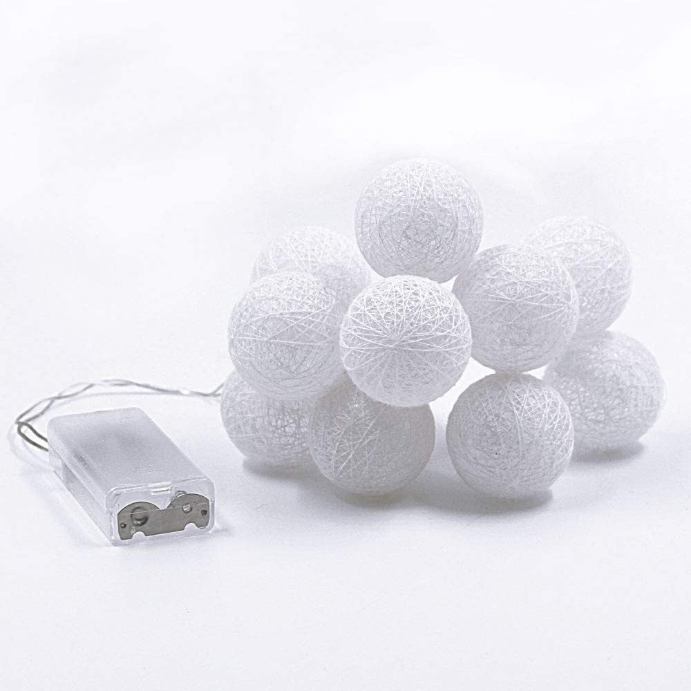 1 Set of 20 LED White 5cm Cotton Ball Battery Powered String Lights Christmas Gift Home Wedding Party Bedroom V382-WHBALLBATT20