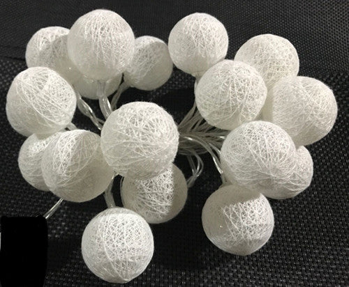 1 Set of 20 LED White 5cm Cotton Ball Battery Powered String Lights Christmas Gift Home Wedding Party Bedroom V382-WHBALLBATT20
