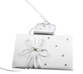 White Wedding Guest Book Register with Silver Pen Matching Stand Set 36 Lined Pages - White Ribbon and V382-WHDIASACHGBPEN