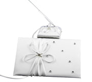 White Wedding Guest Book Register with Silver Pen Matching Stand Set 36 Lined Pages - White Ribbon and V382-WHDIASACHGBPEN