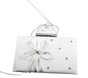 White Wedding Guest Book Register with Silver Pen Matching Stand Set 36 Lined Pages - White Ribbon and V382-WHDIASACHGBPEN