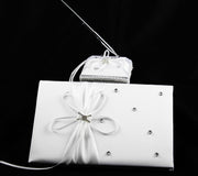 White Wedding Guest Book Register with Silver Pen Matching Stand Set 36 Lined Pages - White Ribbon and V382-WHDIASACHGBPEN