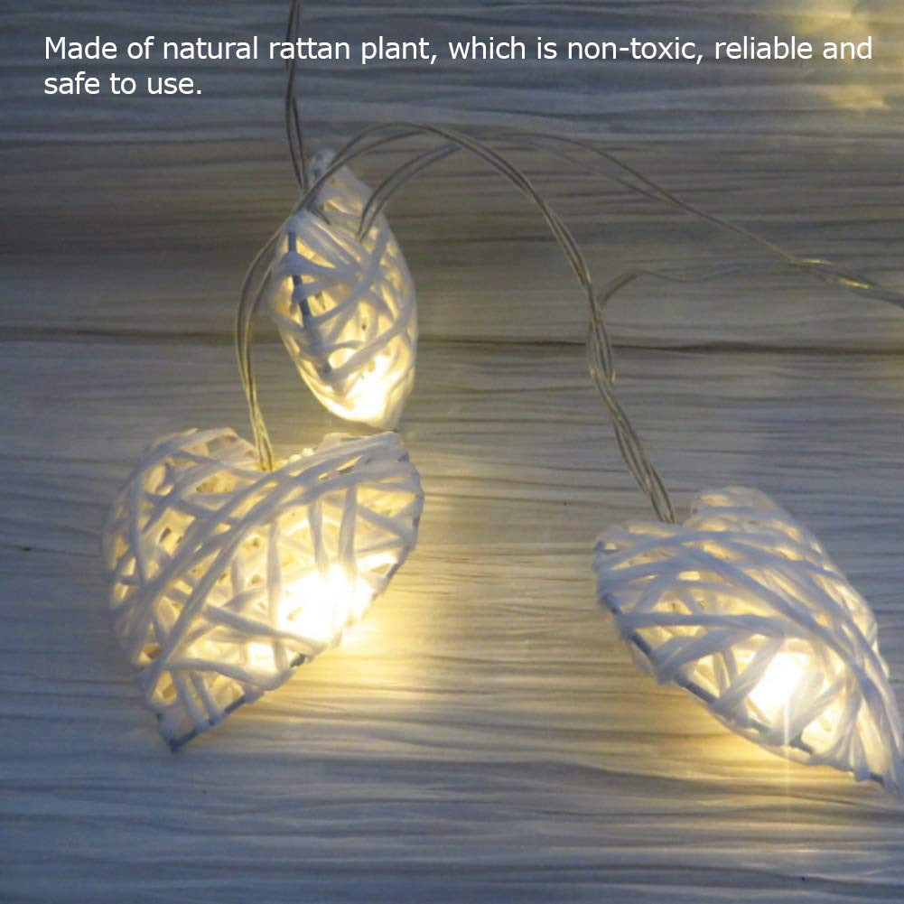 20 White 3D Hollowed Rattan Heart-Shaped 3M String Fairy Lights, Battery (AA) Indoor & Outdoor Decorations V382-WHHRTRATTBATT20