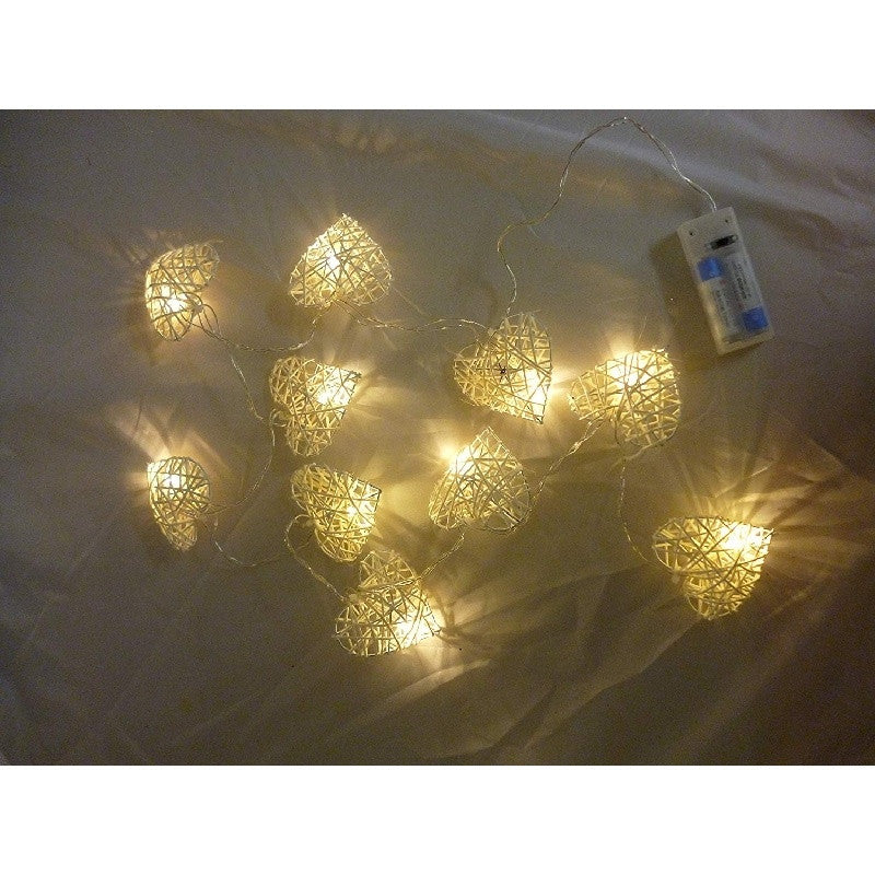 20 White 3D Hollowed Rattan Heart-Shaped 3M String Fairy Lights, Battery (AA) Indoor & Outdoor Decorations V382-WHHRTRATTBATT20