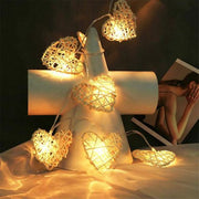 20 White 3D Hollowed Rattan Heart-Shaped 3M String Fairy Lights, Battery (AA) Indoor & Outdoor Decorations V382-WHHRTRATTBATT20