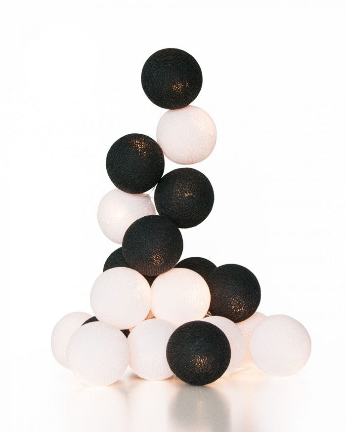 1 Set of 20 LED Black White 5cm Cotton Ball Battery Powered String Lights Xmas Gift Home Wedding Party V382-WHITEBLACKBALLBATT20