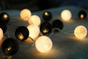 1 Set of 20 LED Black White 5cm Cotton Ball Battery Powered String Lights Xmas Gift Home Wedding Party V382-WHITEBLACKBALLBATT20